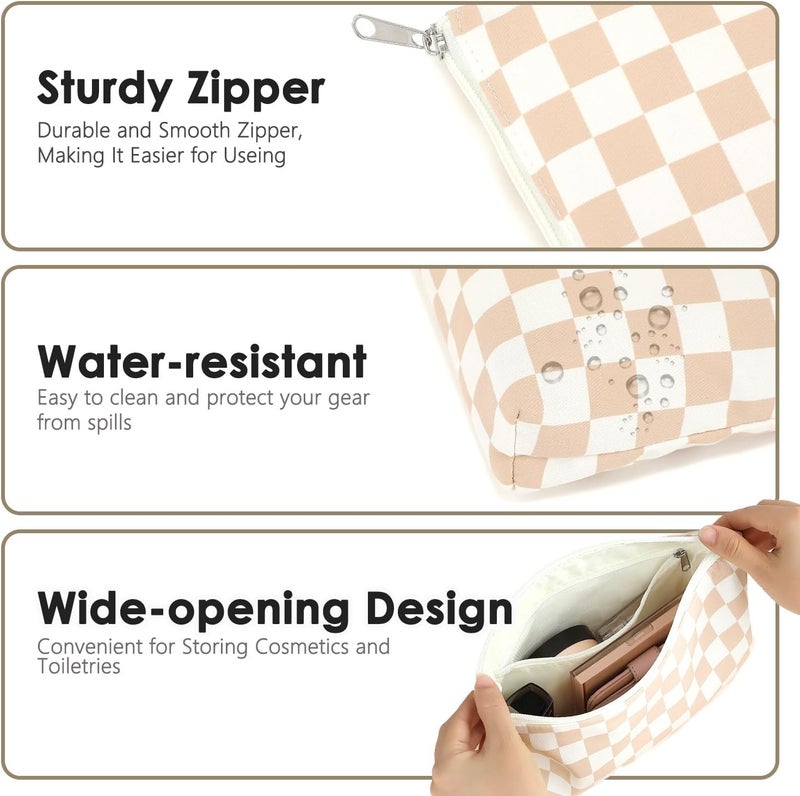Fammart Checkered Makeup Bag, Travel Cosmetic Bag Organizer Toiletry Bag Make Up Bags with Zipper & Compartments for Women Girls, 2PCS - Image 5